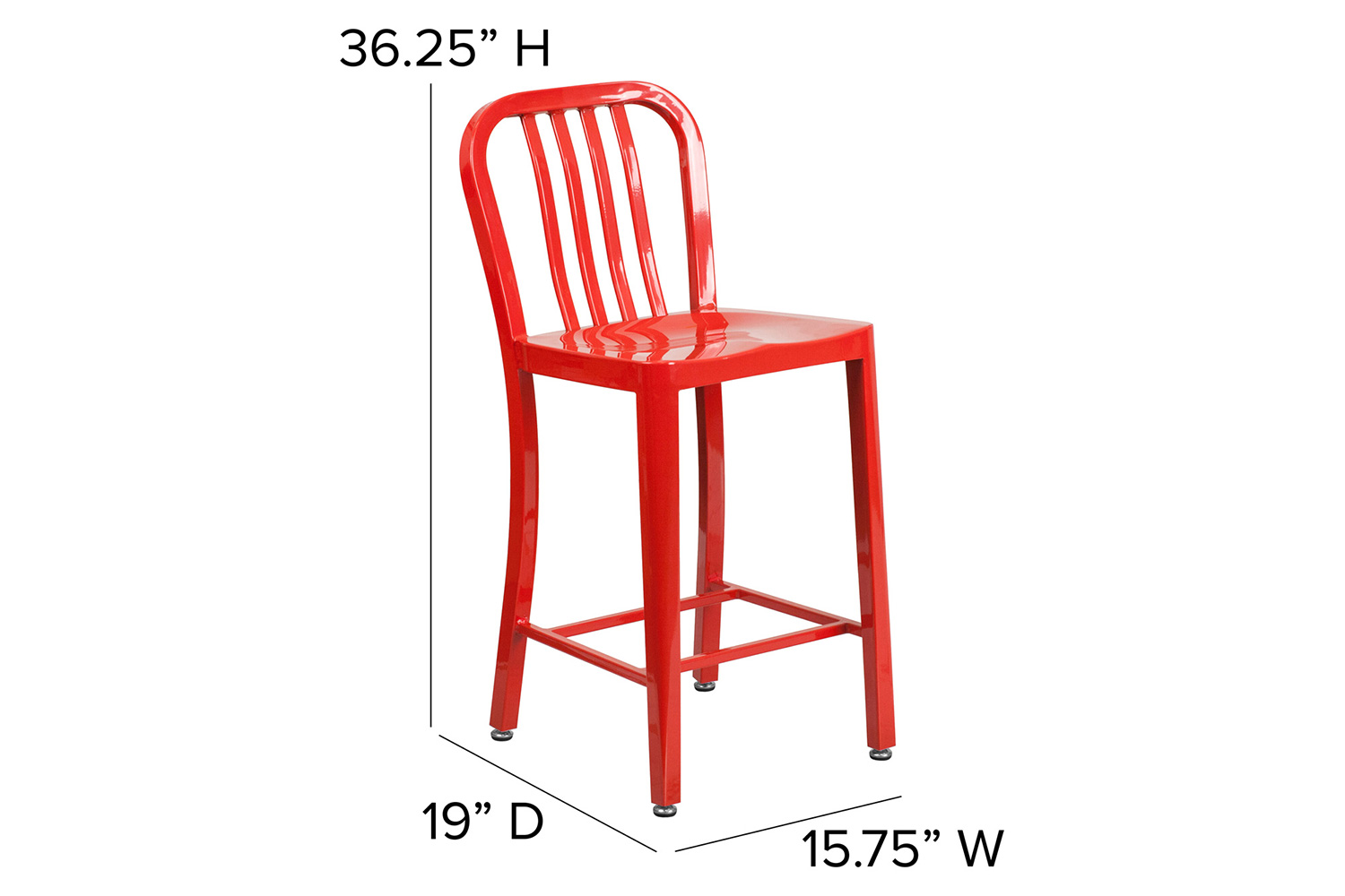 BLNK Gael Commercial Metal Indoor-Outdoor Counter Height Stool with Vertical Slat Back - Red