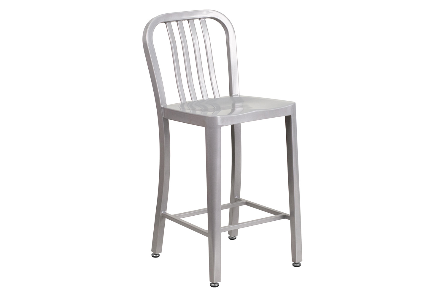 BLNK Gael Commercial Metal Indoor-Outdoor Counter Height Stool with Vertical Slat Back - Silver
