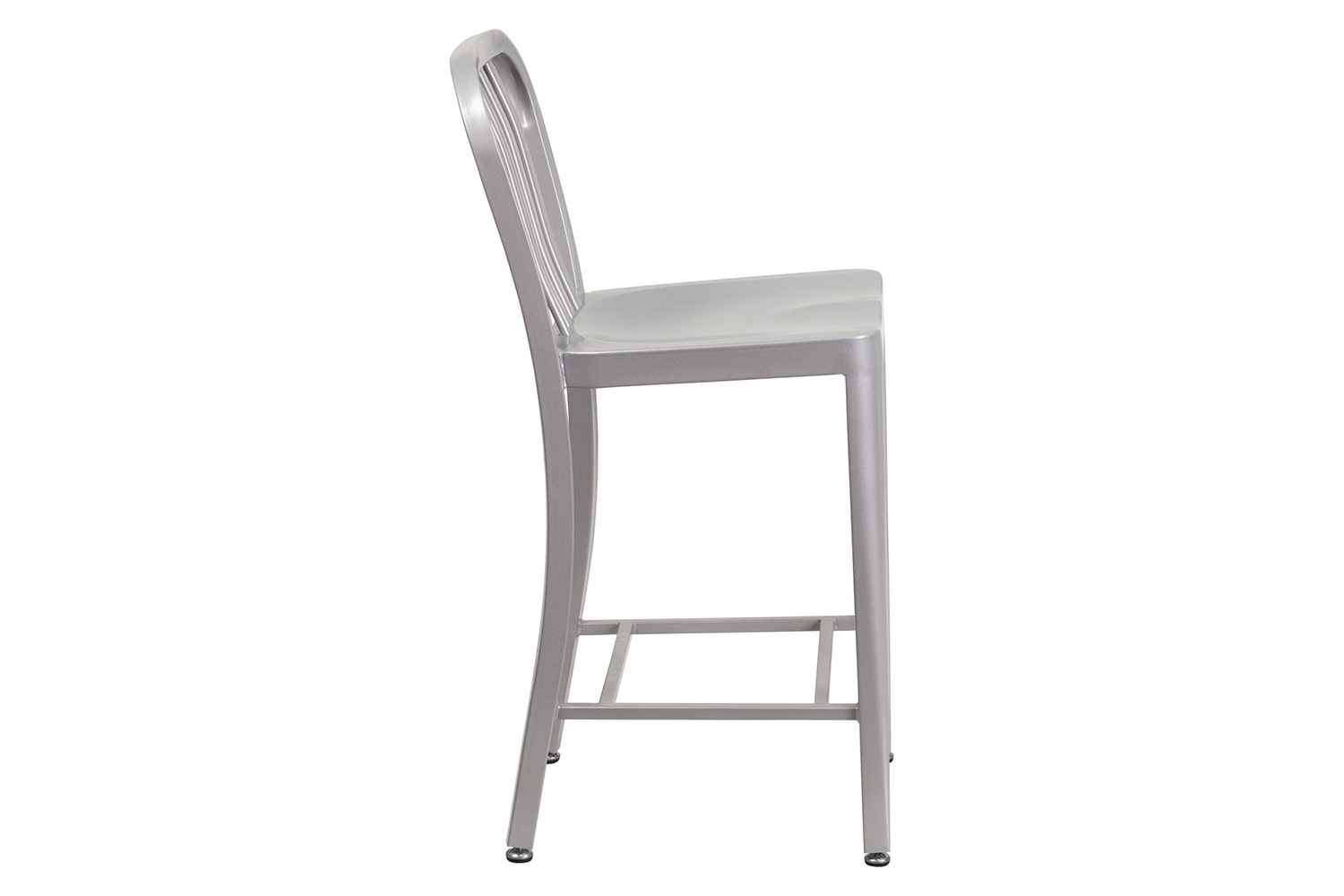 BLNK Gael Commercial Metal Indoor-Outdoor Counter Height Stool with Vertical Slat Back - Silver