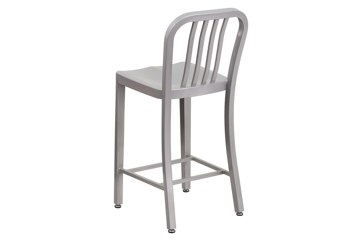 BLNK Gael Commercial Metal Indoor-Outdoor Counter Height Stool with Vertical Slat Back - Silver