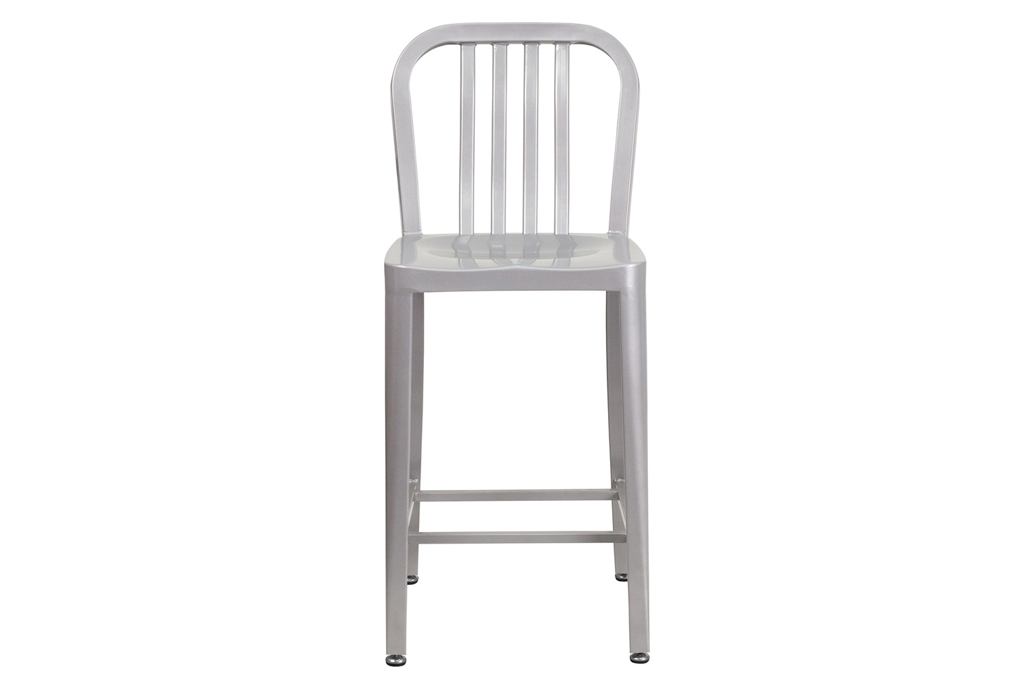 BLNK Gael Commercial Metal Indoor-Outdoor Counter Height Stool with Vertical Slat Back - Silver