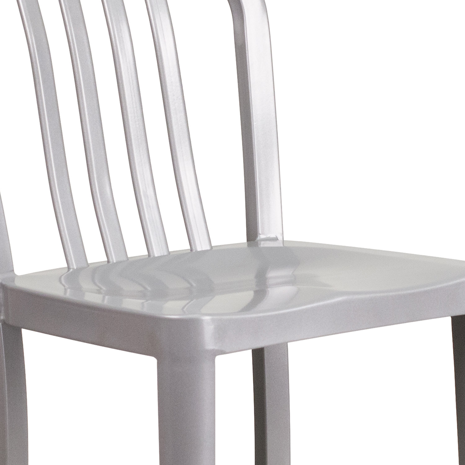 BLNK Gael Commercial Metal Indoor-Outdoor Counter Height Stool with Vertical Slat Back - Silver