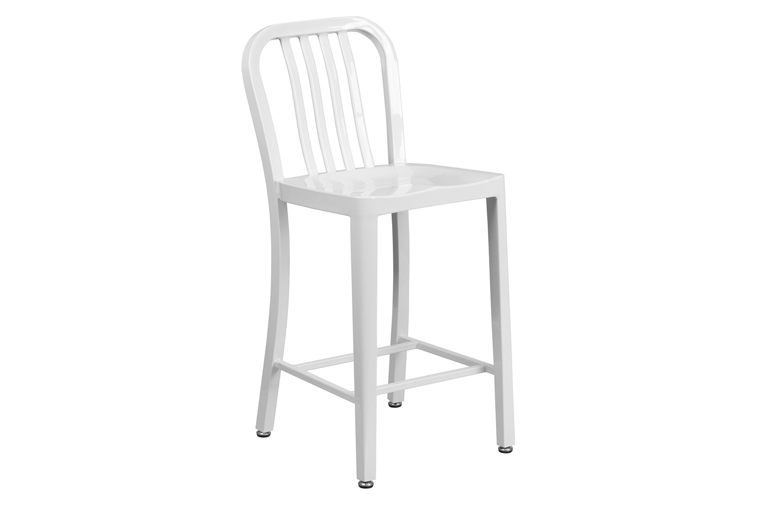 BLNK Gael Commercial Metal Indoor-Outdoor Counter Height Stool with Vertical Slat Back - White