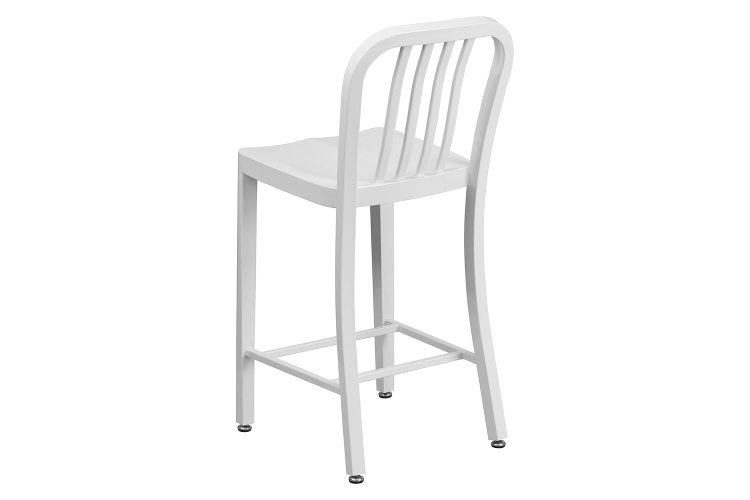 BLNK Gael Commercial Metal Indoor-Outdoor Counter Height Stool with Vertical Slat Back - White