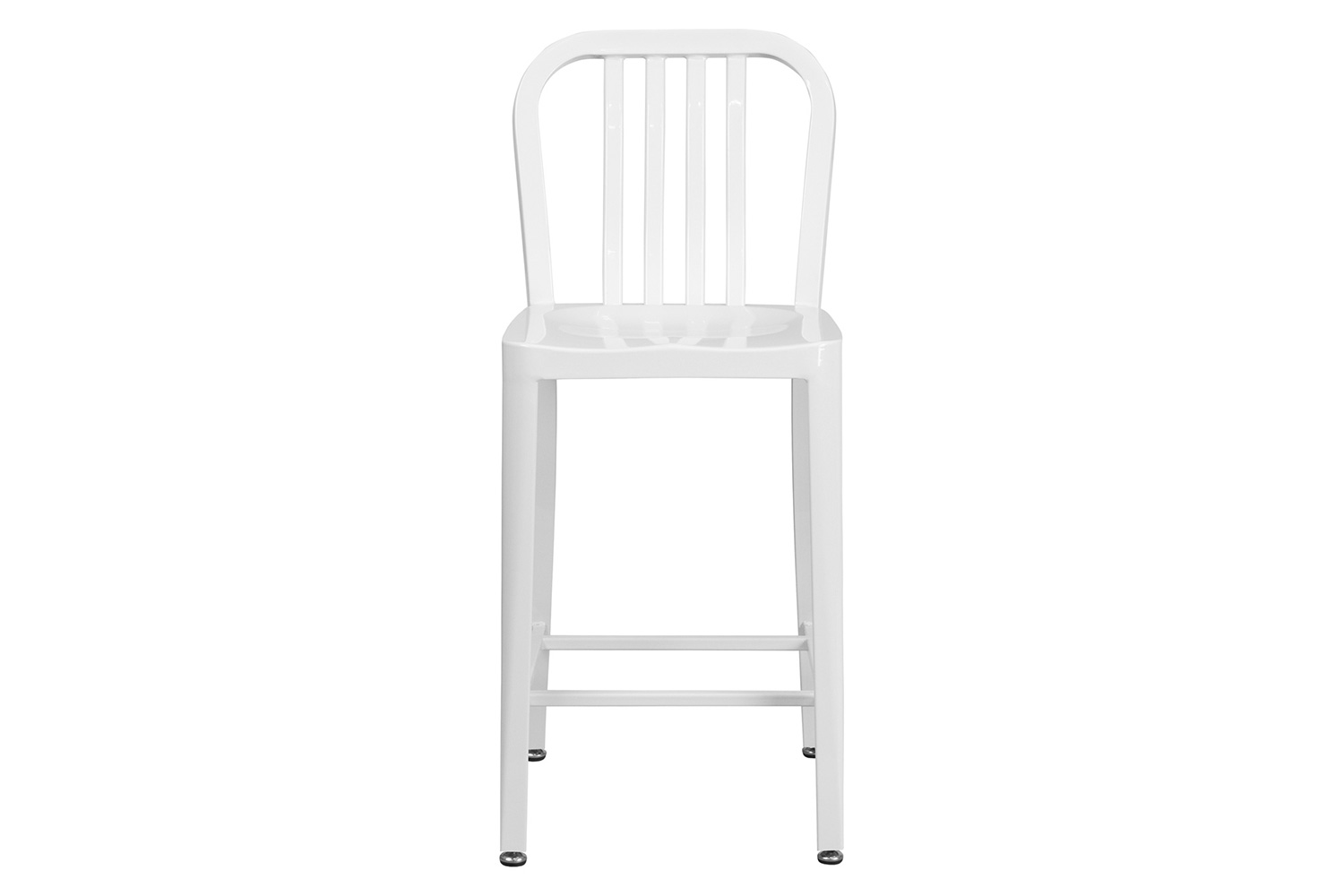 BLNK Gael Commercial Metal Indoor-Outdoor Counter Height Stool with Vertical Slat Back - White