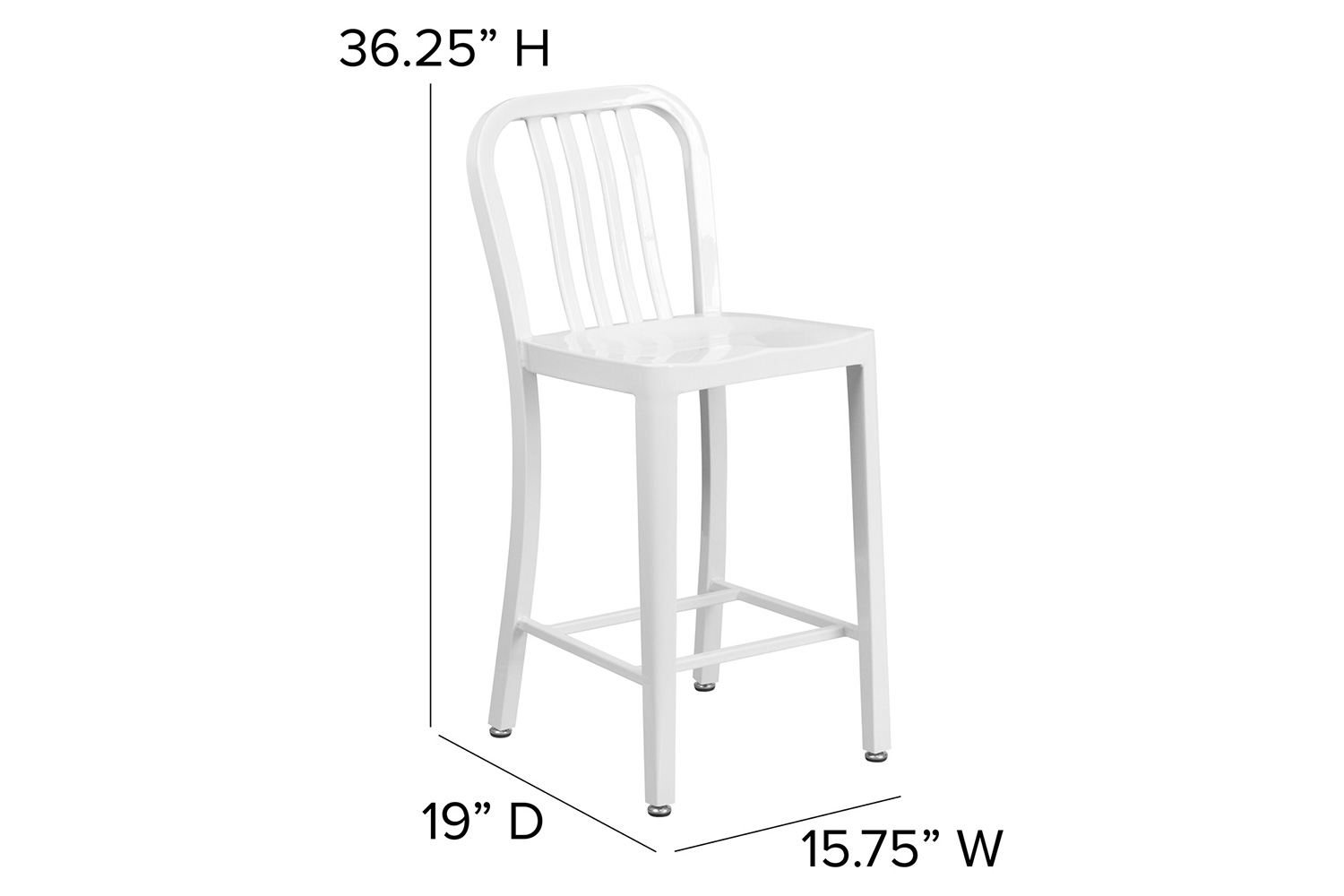BLNK Gael Commercial Metal Indoor-Outdoor Counter Height Stool with Vertical Slat Back - White