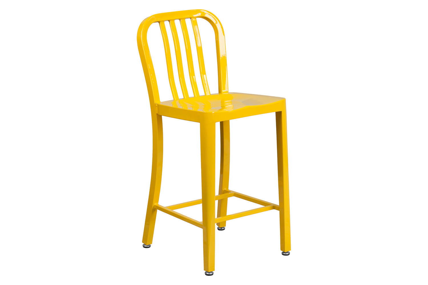 BLNK Gael Commercial Metal Indoor-Outdoor Counter Height Stool with Vertical Slat Back - Yellow