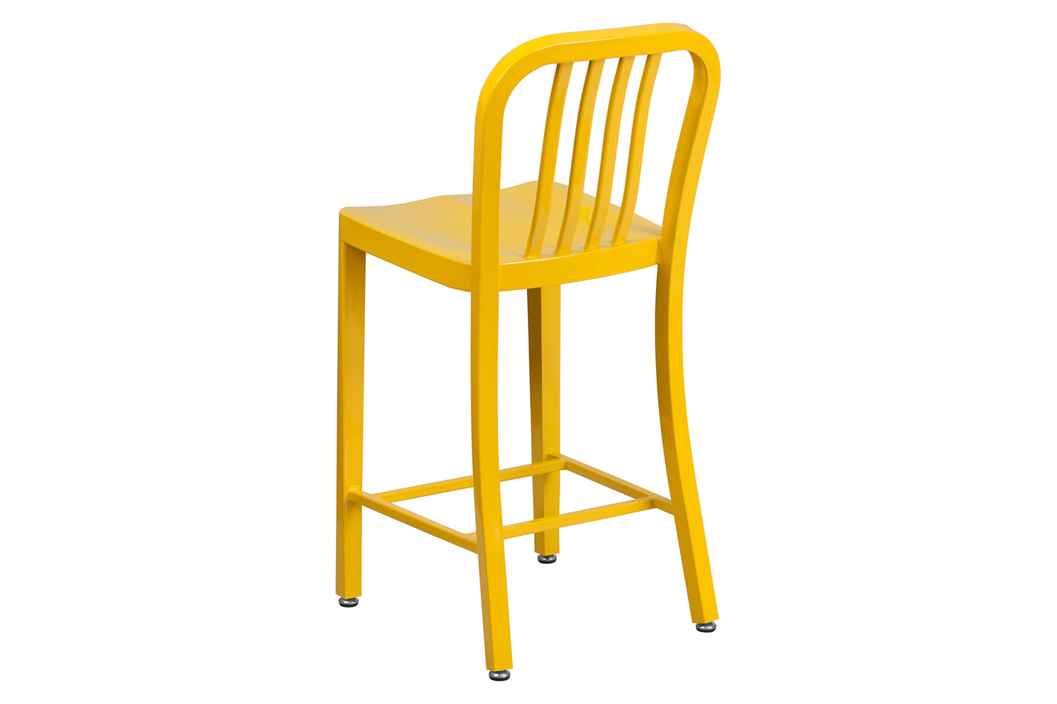 BLNK Gael Commercial Metal Indoor-Outdoor Counter Height Stool with Vertical Slat Back - Yellow