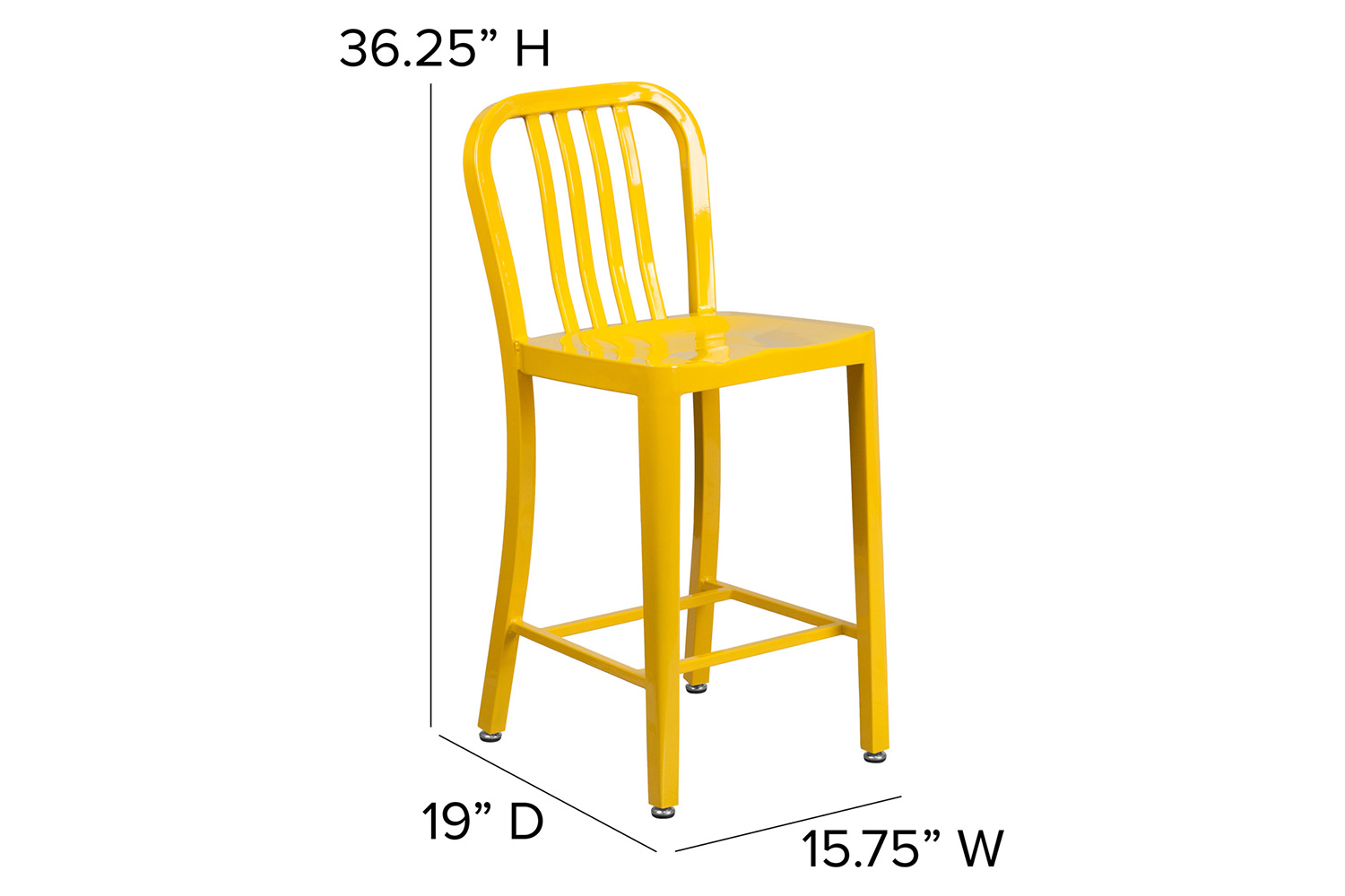 BLNK Gael Commercial Metal Indoor-Outdoor Counter Height Stool with Vertical Slat Back - Yellow