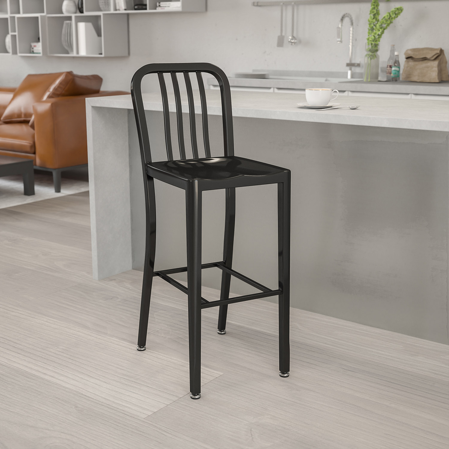 BLNK - Gael Commercial Metal Indoor-Outdoor Bar Stool with Vertical Slat Back