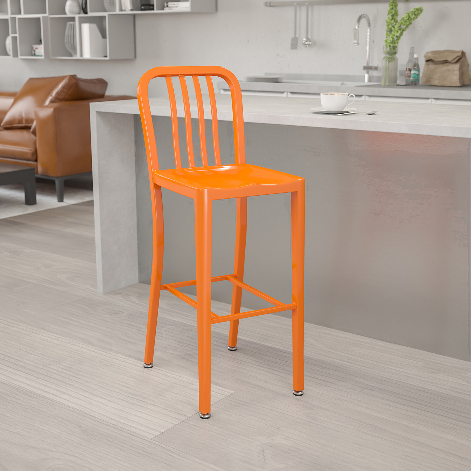 BLNK - Gael Commercial Metal Indoor-Outdoor Bar Stool with Vertical Slat Back