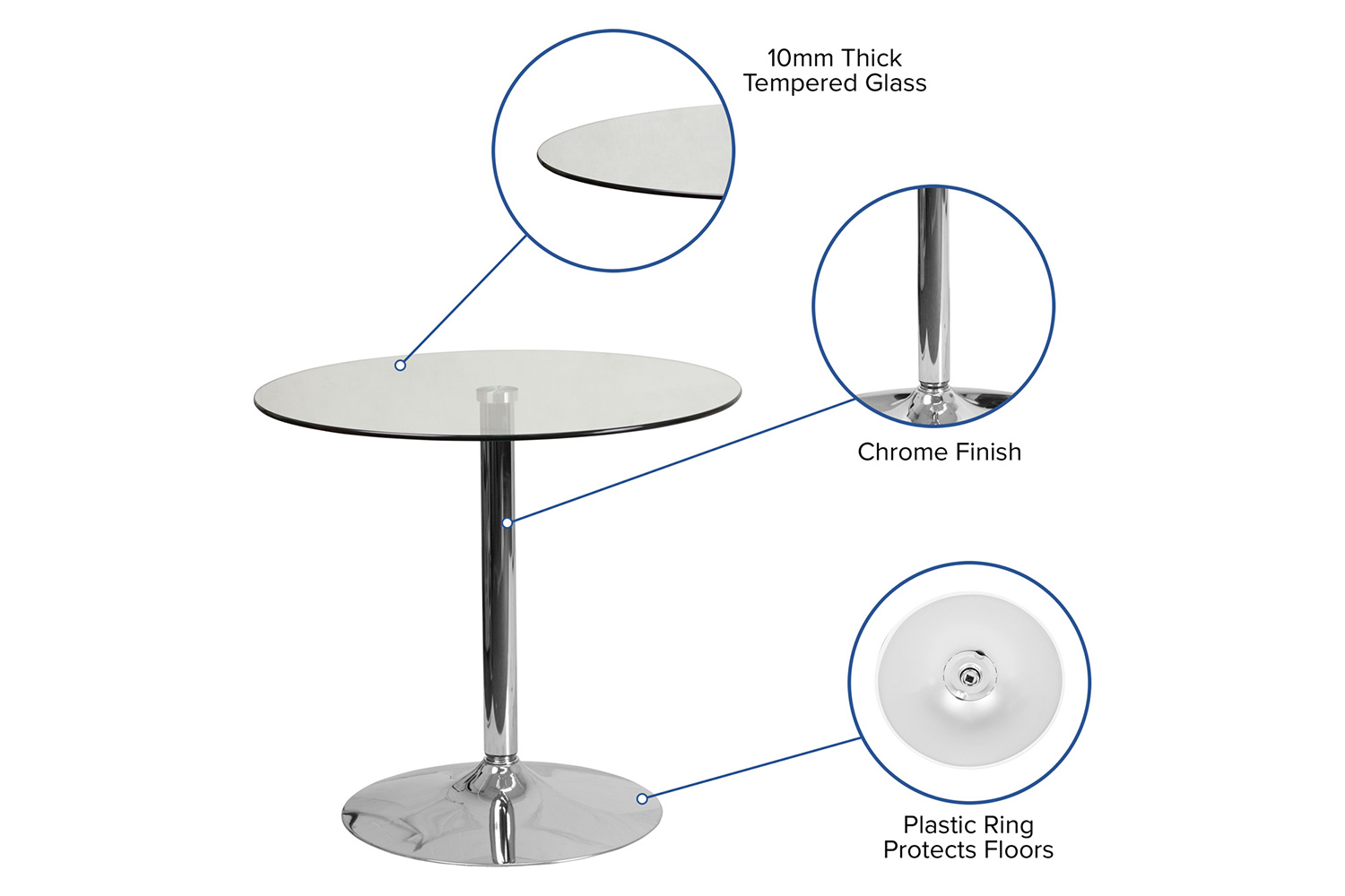 BLNK Hills Round Glass Table with Chrome Base - 31.5"D x 29"H