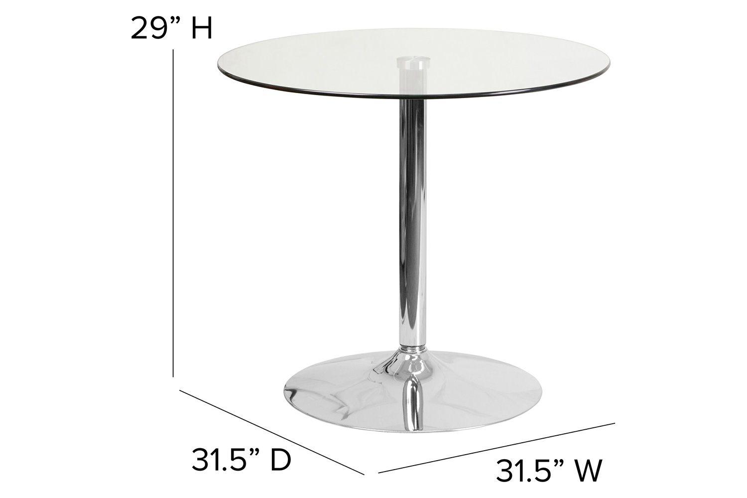 BLNK Hills Round Glass Table with Chrome Base - 31.5"D x 29"H