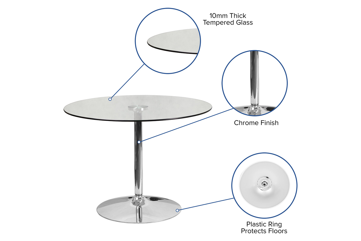 BLNK Hills Round Glass Table with Chrome Base - 39.25"D x 29"H