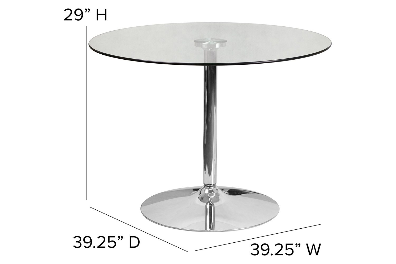 BLNK Hills Round Glass Table with Chrome Base - 39.25"D x 29"H