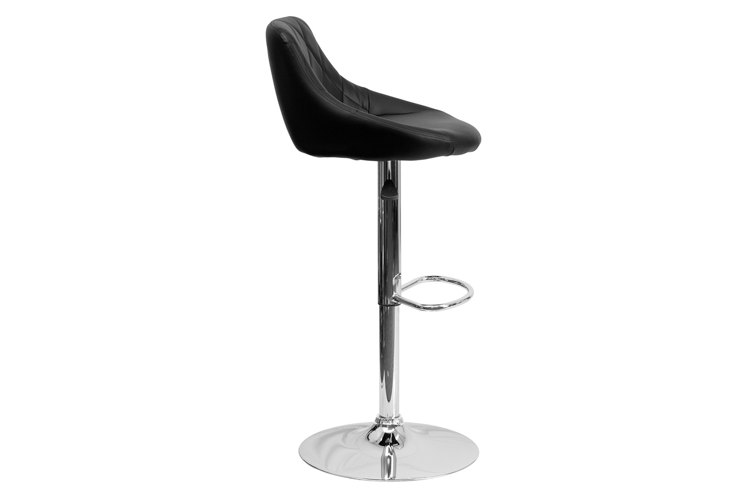 BLNK Dale Contemporary Vinyl Bucket Seat Adjustable Height Bar Stool with Diamond Pattern Back and Chrome Base - Black