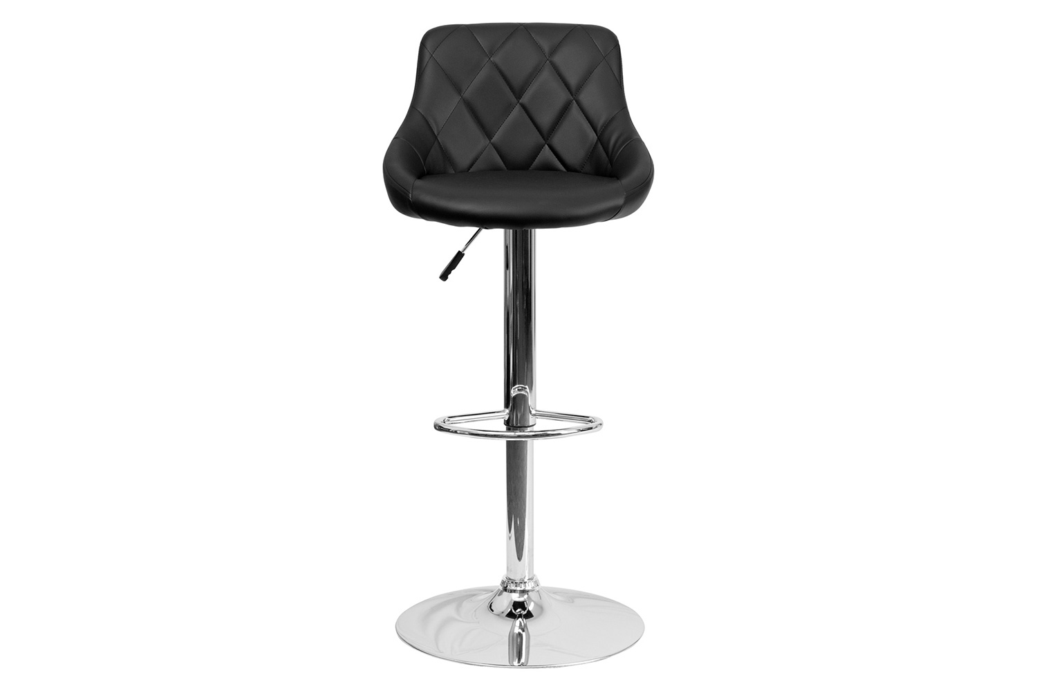 BLNK Dale Contemporary Vinyl Bucket Seat Adjustable Height Bar Stool with Diamond Pattern Back and Chrome Base - Black
