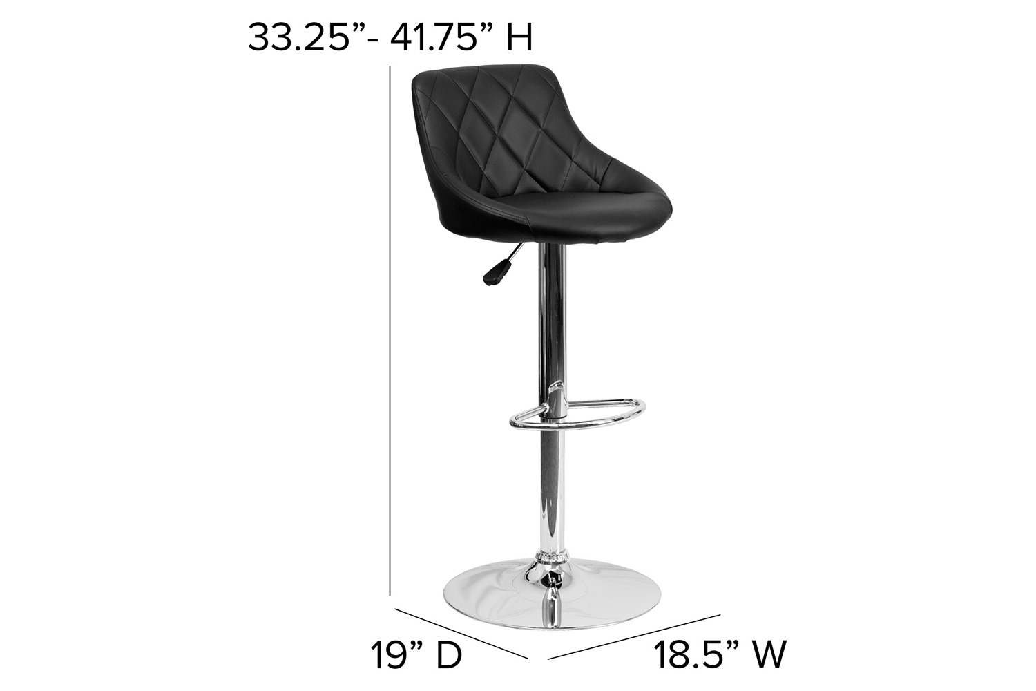 BLNK Dale Contemporary Vinyl Bucket Seat Adjustable Height Bar Stool with Diamond Pattern Back and Chrome Base - Black