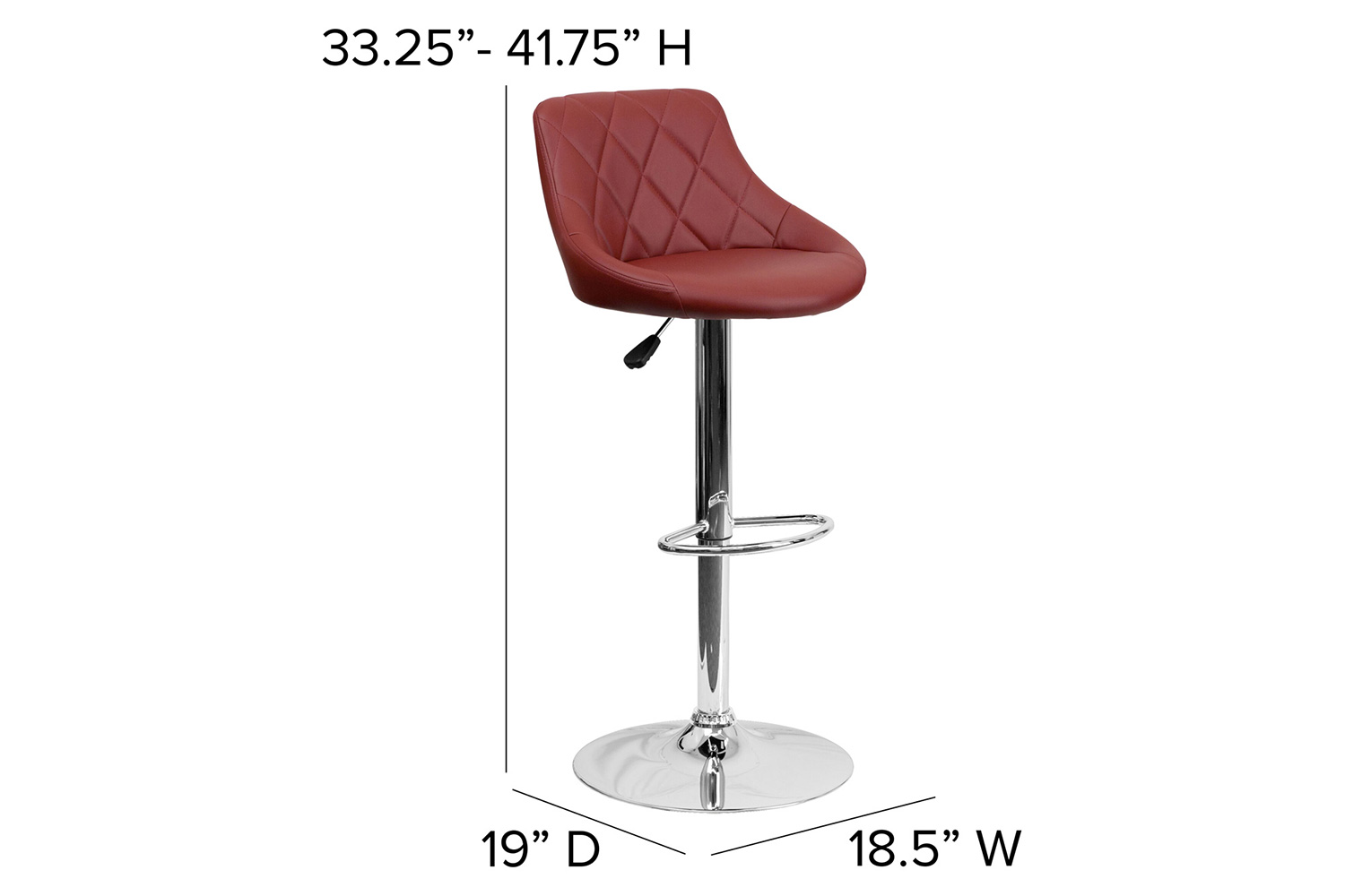 BLNK Dale Contemporary Vinyl Bucket Seat Adjustable Height Bar Stool with Diamond Pattern Back and Chrome Base - Burgundy