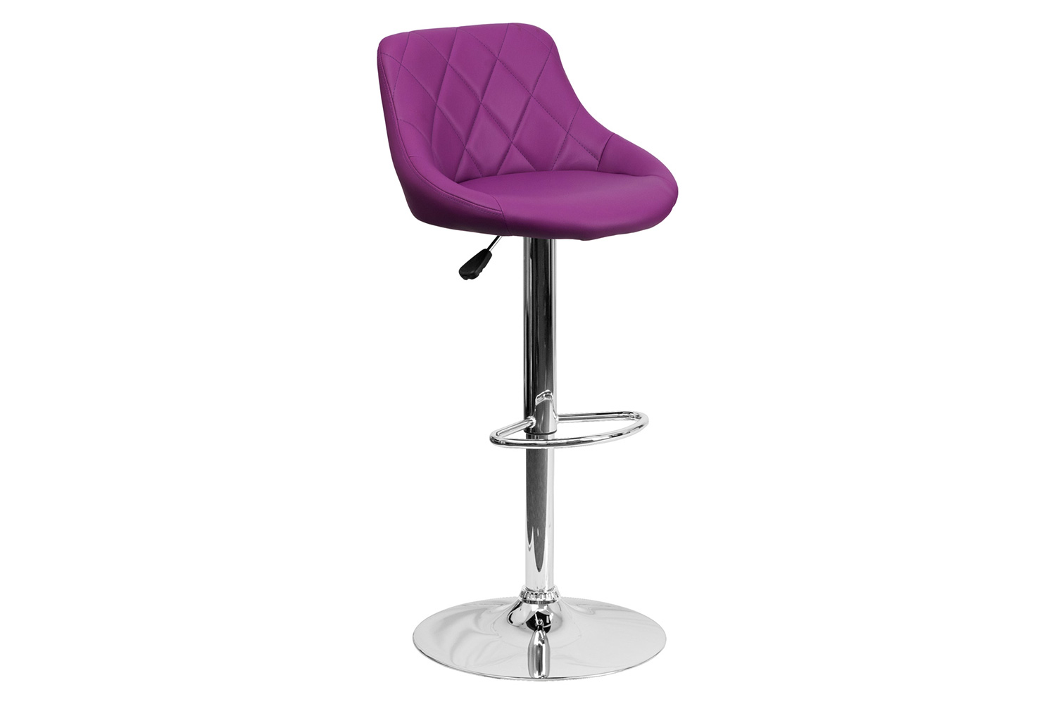 BLNK Dale Contemporary Vinyl Bucket Seat Adjustable Height Bar Stool with Diamond Pattern Back and Chrome Base - Purple
