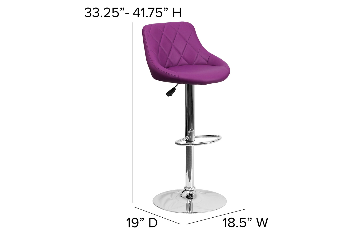 BLNK Dale Contemporary Vinyl Bucket Seat Adjustable Height Bar Stool with Diamond Pattern Back and Chrome Base - Purple