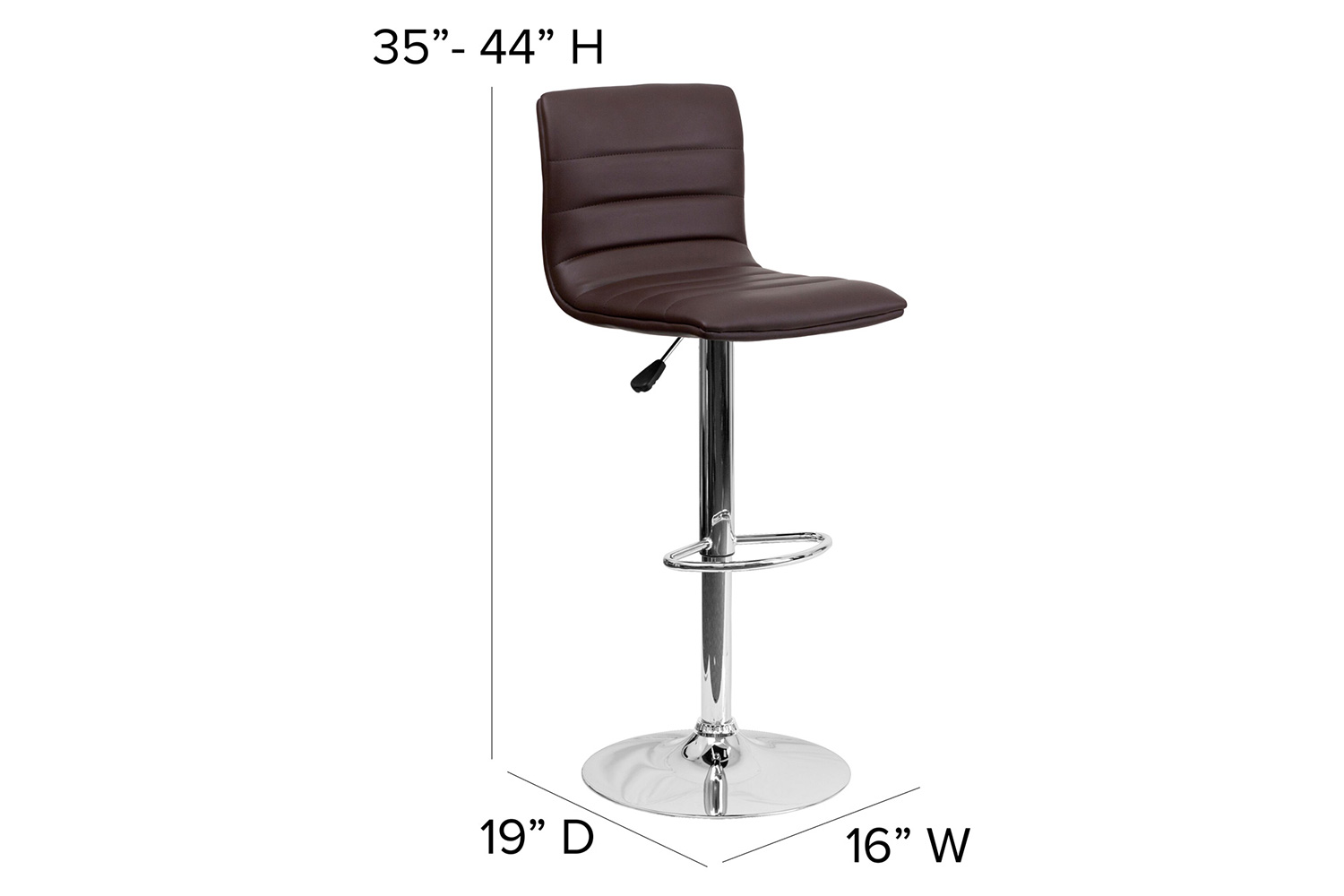 BLNK Vincent Vinyl Adjustable Swivel Bar Stool with Back, Chrome Pedestal Base and Footrest - Brown
