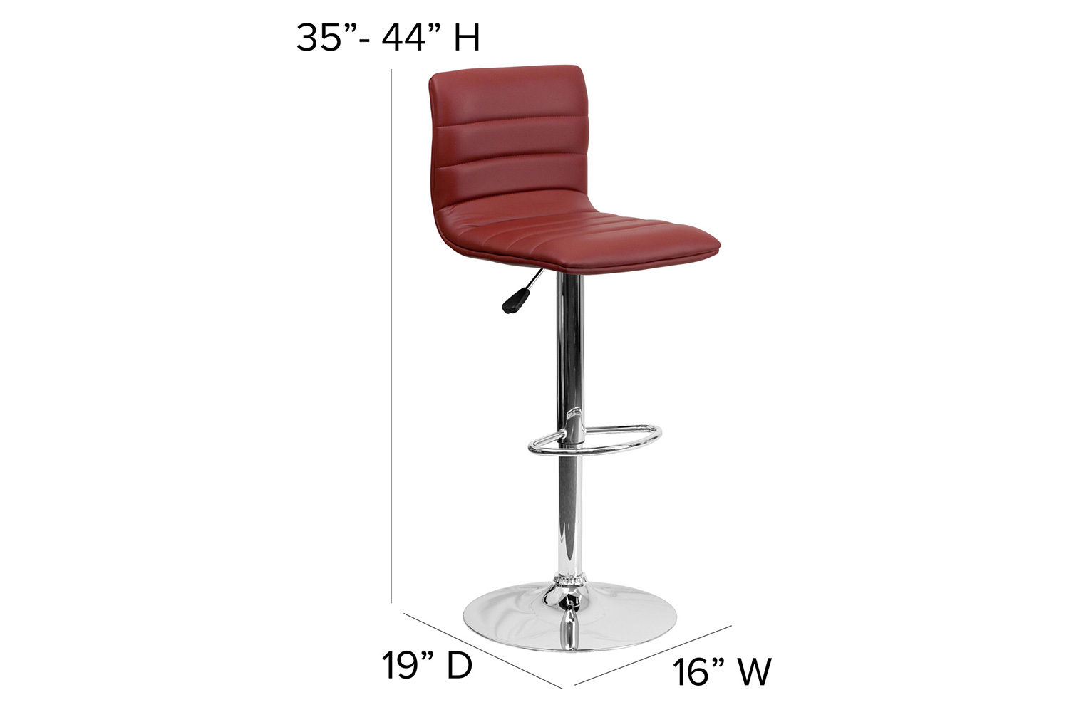 BLNK Vincent Vinyl Adjustable Swivel Bar Stool with Back, Chrome Pedestal Base and Footrest - Burgundy