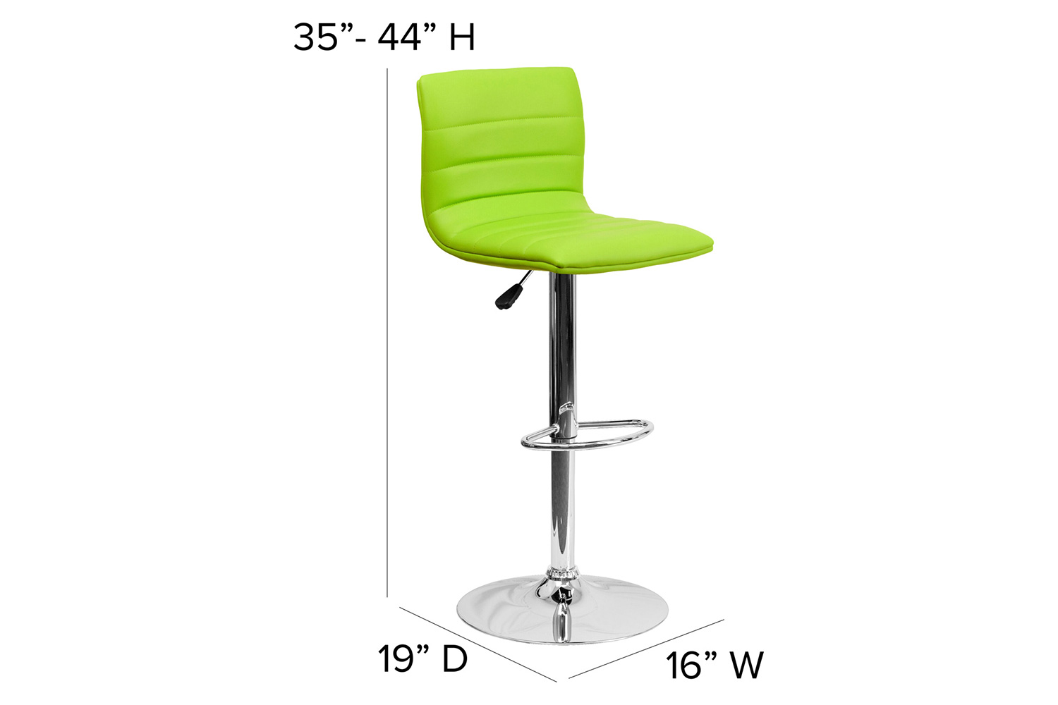 BLNK Vincent Vinyl Adjustable Swivel Bar Stool with Back, Chrome Pedestal Base and Footrest - Green