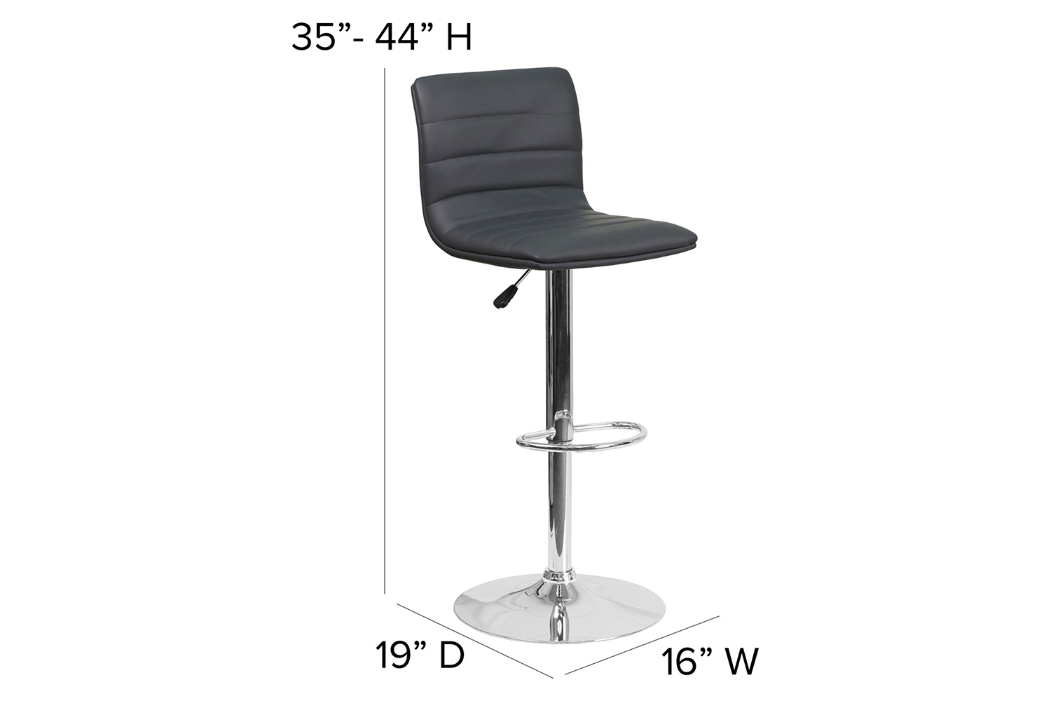 BLNK Vincent Vinyl Adjustable Swivel Bar Stool with Back, Chrome Pedestal Base and Footrest - Gray
