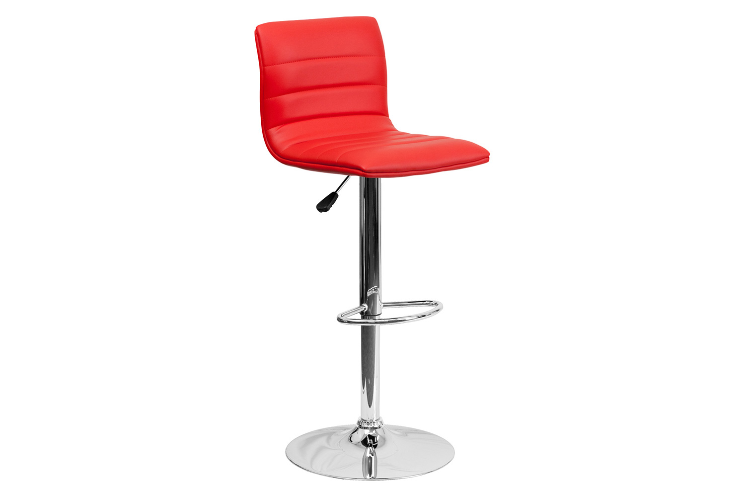 BLNK Vincent Vinyl Adjustable Swivel Bar Stool with Back, Chrome Pedestal Base and Footrest - Red