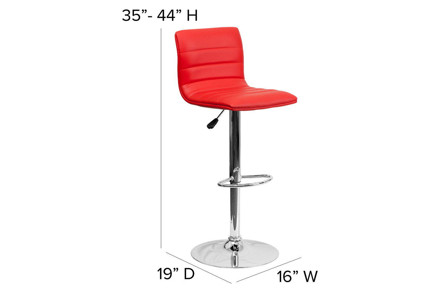BLNK Vincent Vinyl Adjustable Swivel Bar Stool with Back, Chrome Pedestal Base and Footrest - Red