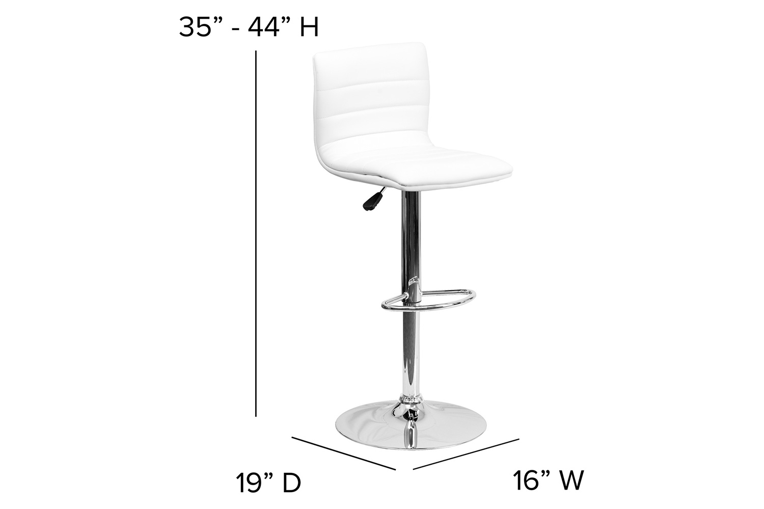 BLNK Vincent Vinyl Adjustable Swivel Bar Stool with Back, Chrome Pedestal Base and Footrest - White