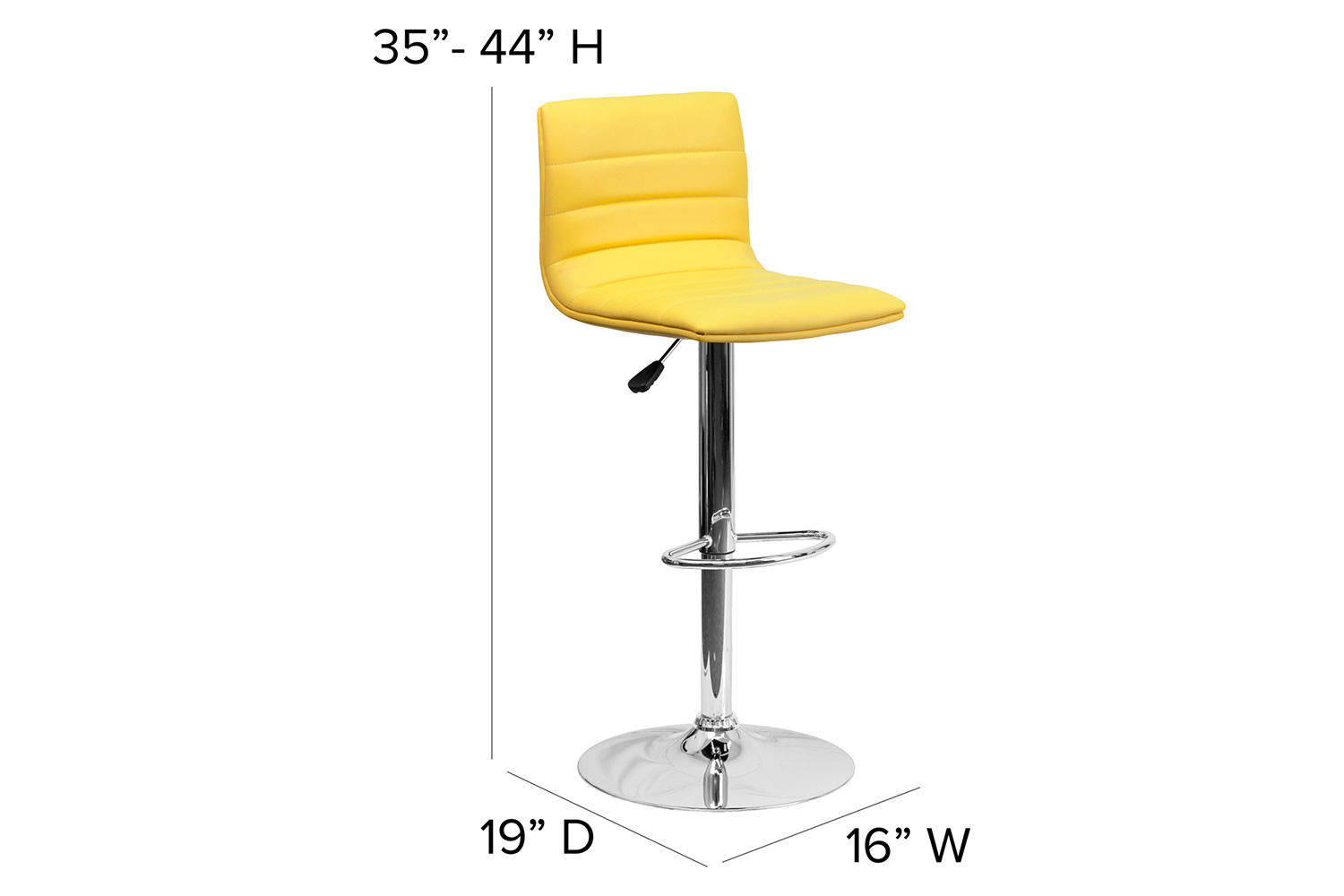 BLNK Vincent Vinyl Adjustable Swivel Bar Stool with Back, Chrome Pedestal Base and Footrest - Yellow