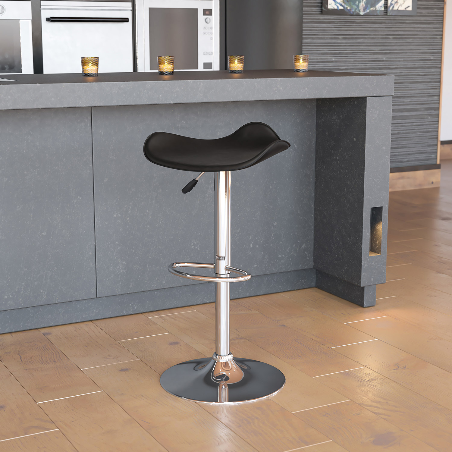 BLNK - Caleb Vinyl Adjustable Height Bar Stool with Wavy Seat and Chrome Base