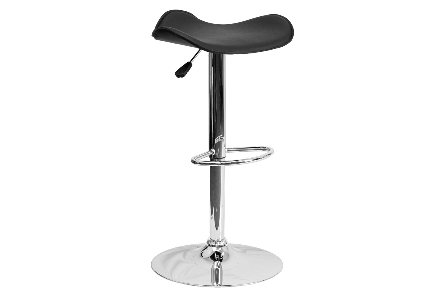 BLNK Caleb Vinyl Adjustable Height Bar Stool with Wavy Seat and Chrome Base - Black