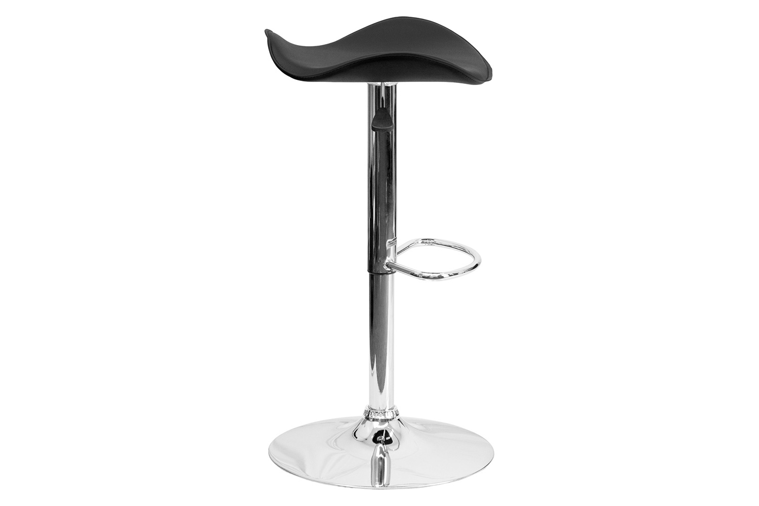 BLNK Caleb Vinyl Adjustable Height Bar Stool with Wavy Seat and Chrome Base - Black