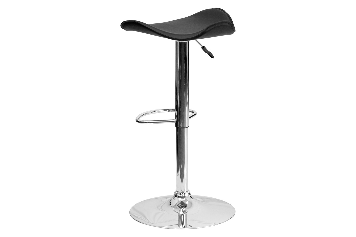 BLNK Caleb Vinyl Adjustable Height Bar Stool with Wavy Seat and Chrome Base - Black