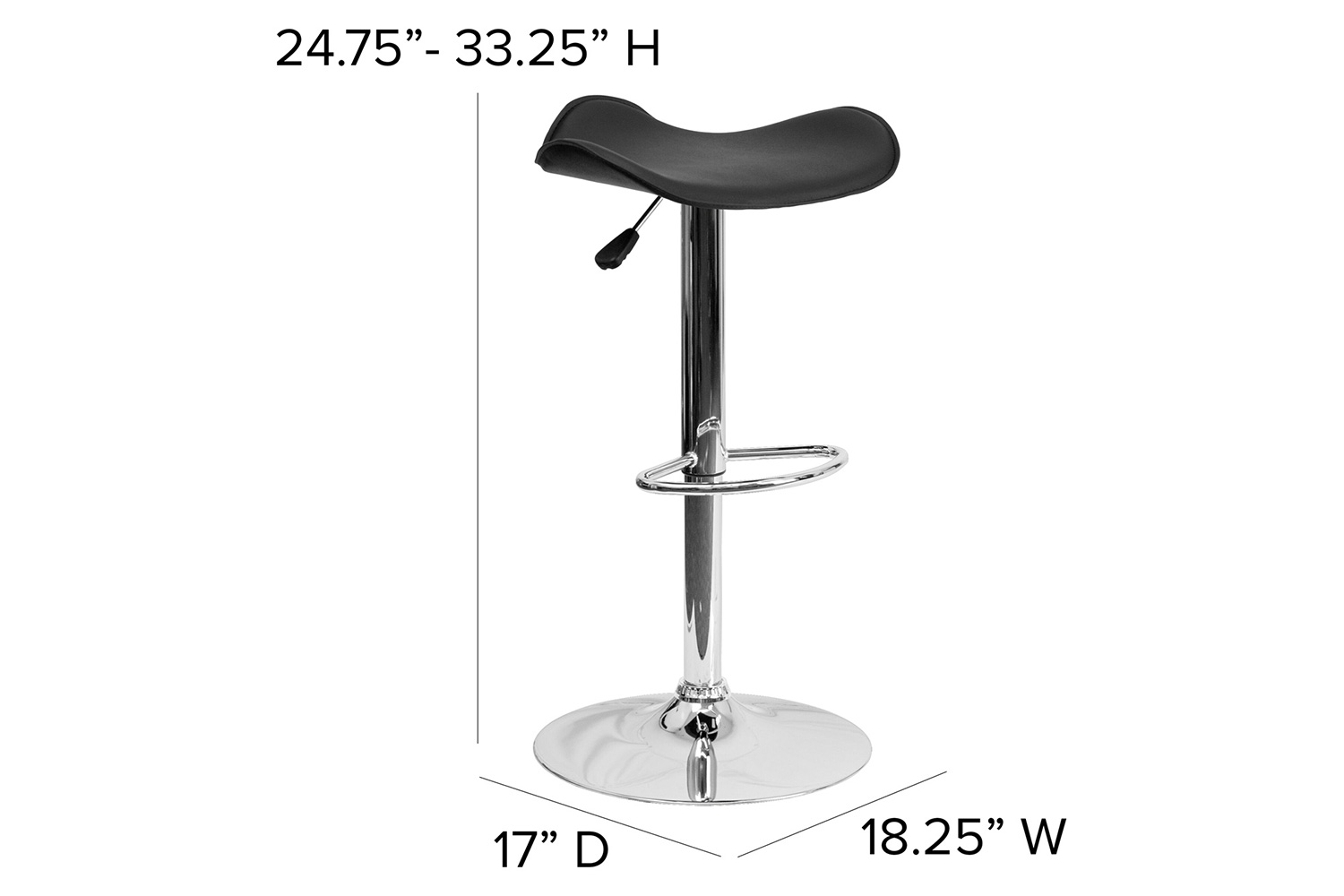 BLNK Caleb Vinyl Adjustable Height Bar Stool with Wavy Seat and Chrome Base - Black