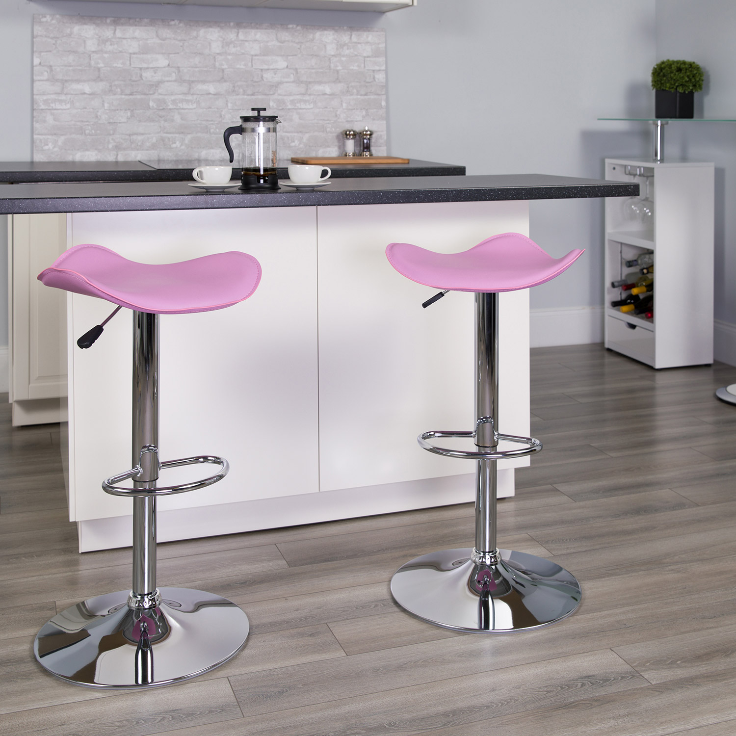 BLNK - Contemporary Vinyl Adjustable Height Bar Stool with Wavy Seat and Chrome Base