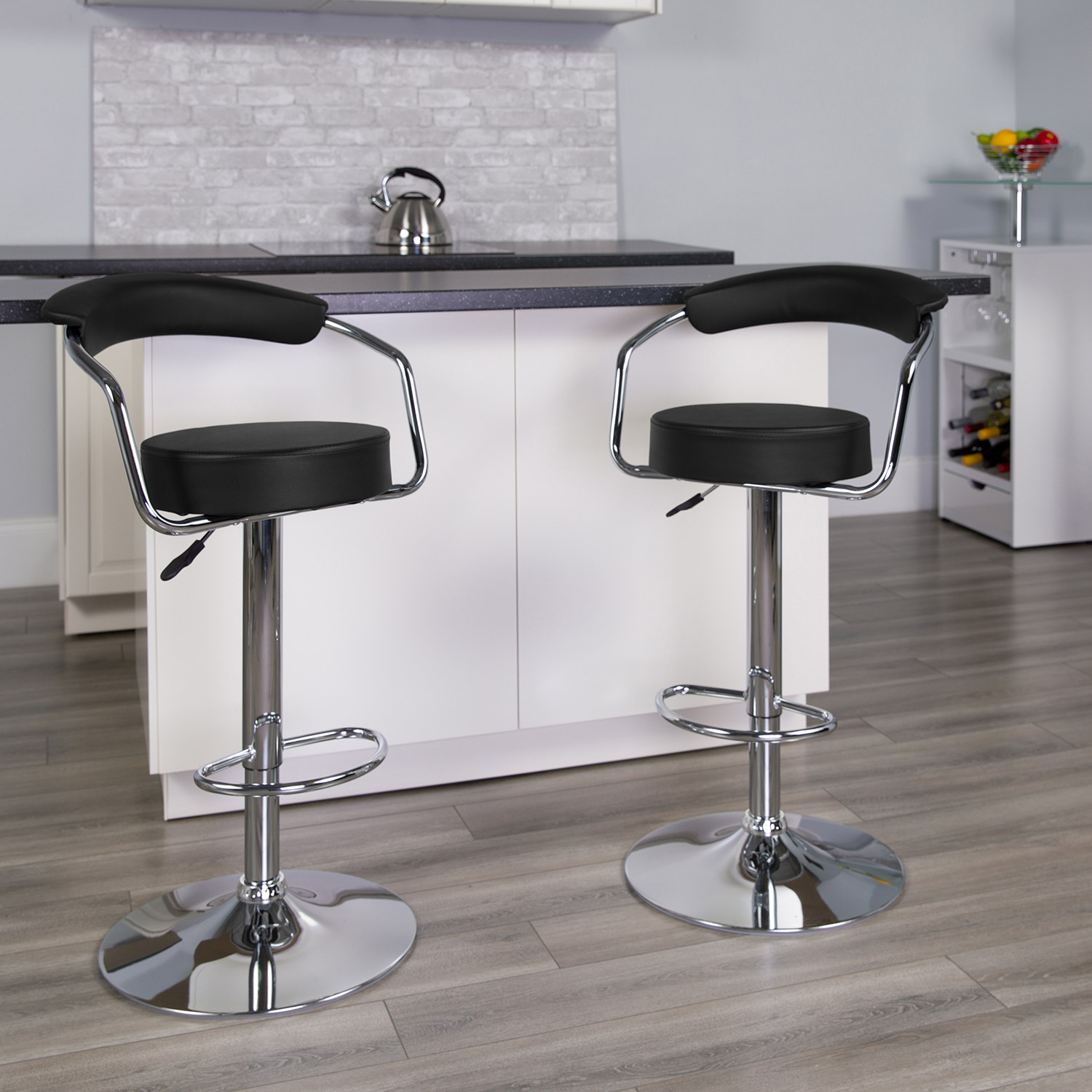 BLNK - Cruz Vinyl Adjustable Height Bar Stool with Arms and Chrome Base