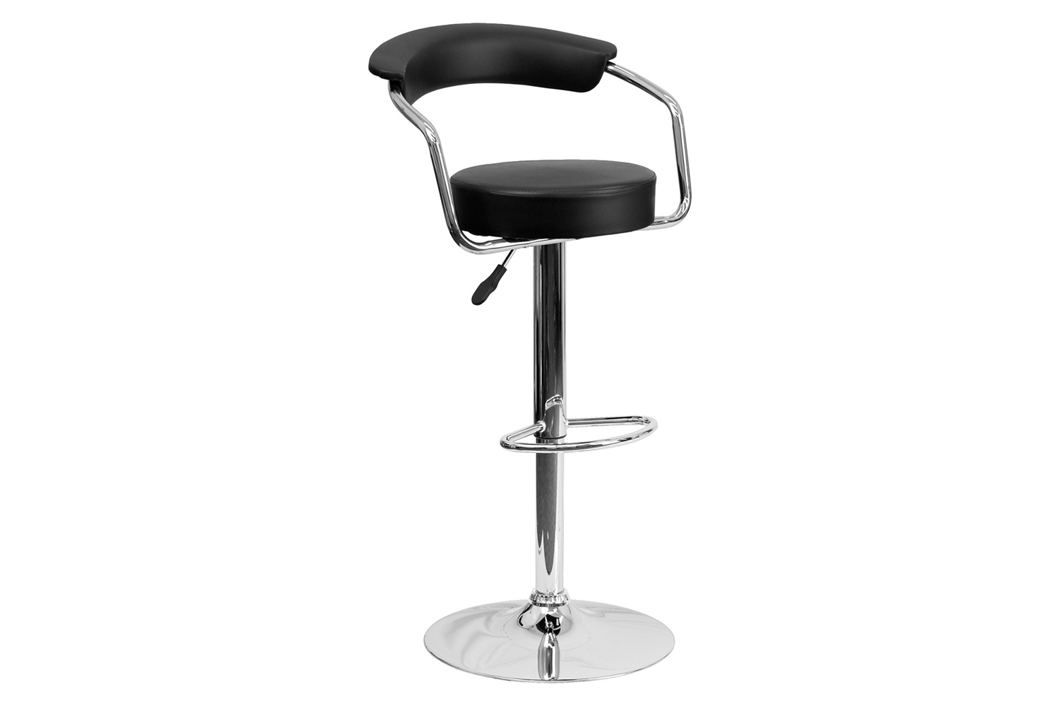 BLNK Cruz Vinyl Adjustable Height Bar Stool with Arms and Chrome Base - Black