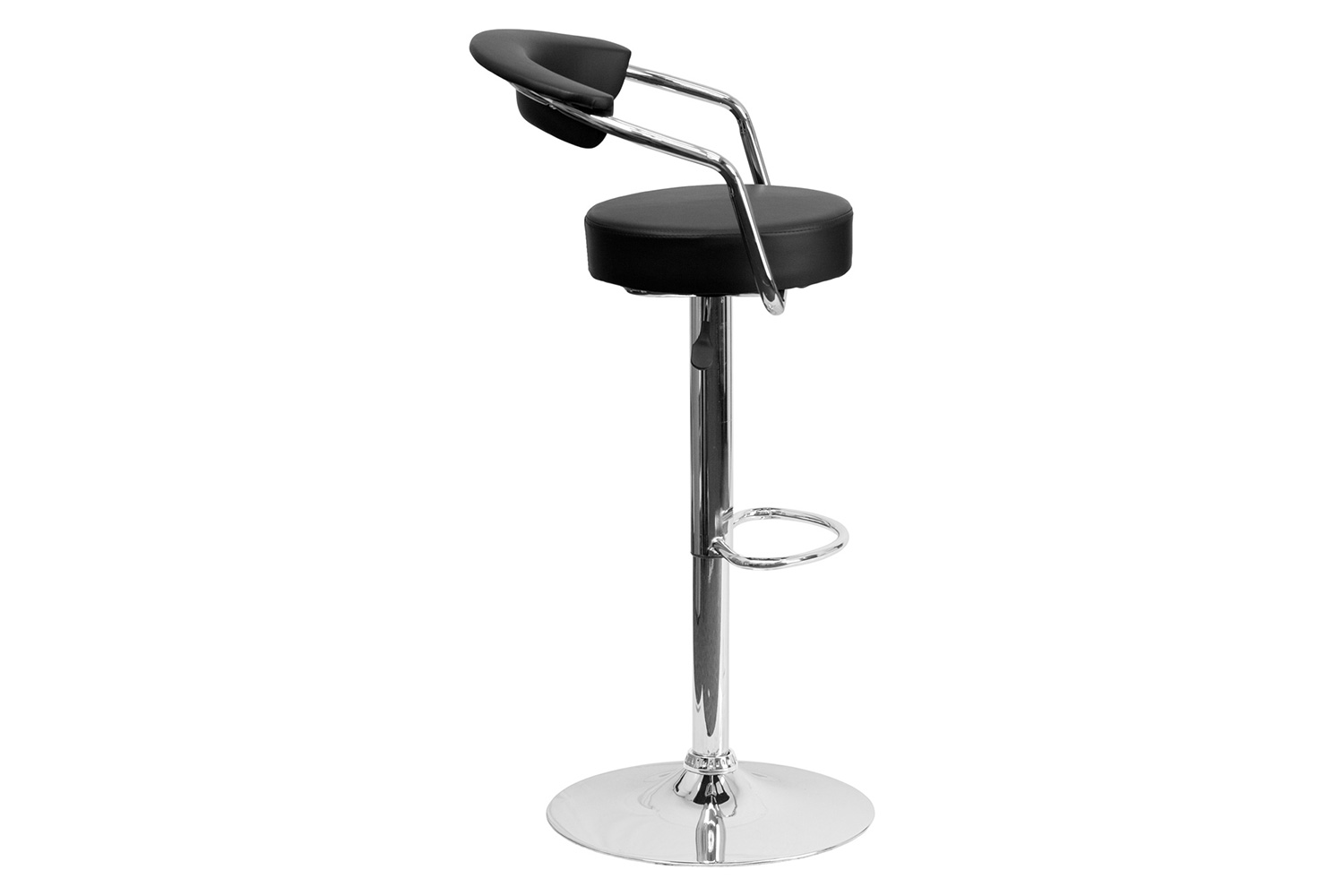 BLNK Cruz Vinyl Adjustable Height Bar Stool with Arms and Chrome Base - Black