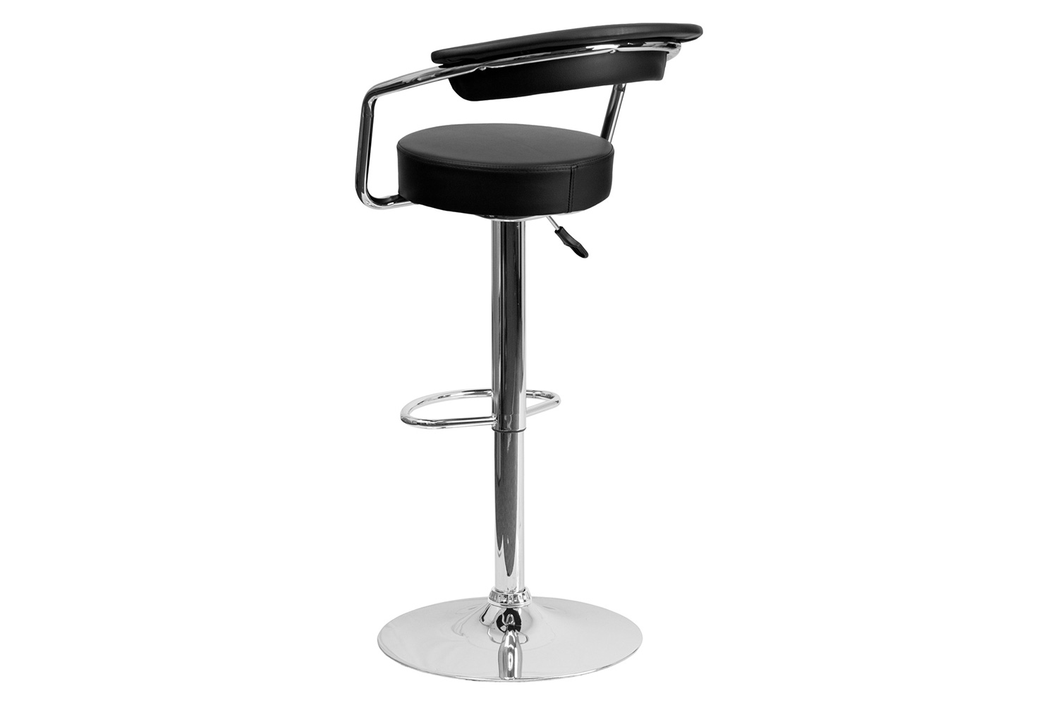 BLNK Cruz Vinyl Adjustable Height Bar Stool with Arms and Chrome Base - Black