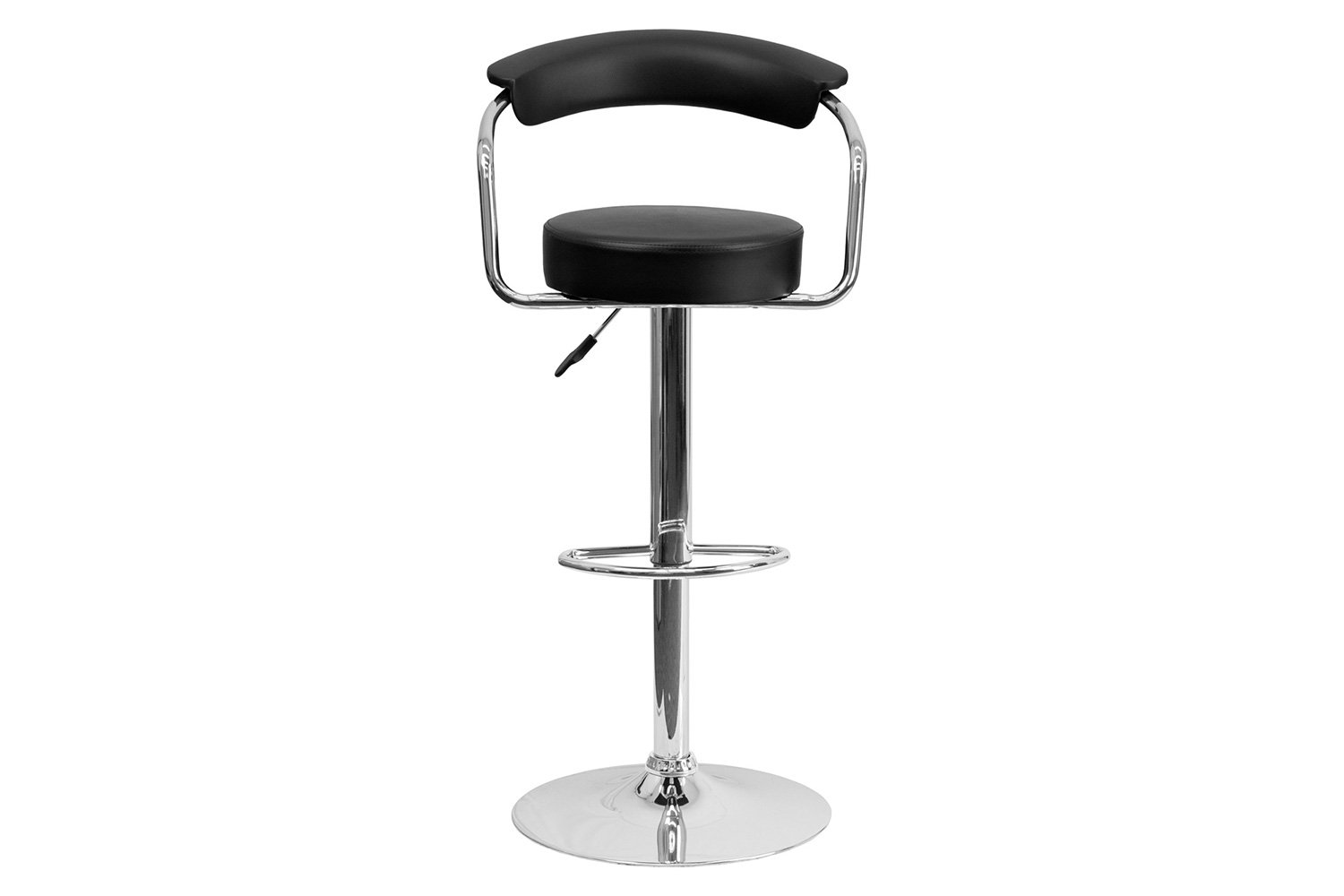 BLNK Cruz Vinyl Adjustable Height Bar Stool with Arms and Chrome Base - Black
