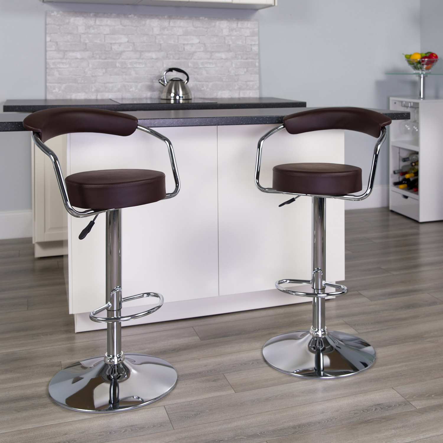 BLNK - Cruz Vinyl Adjustable Height Bar Stool with Arms and Chrome Base