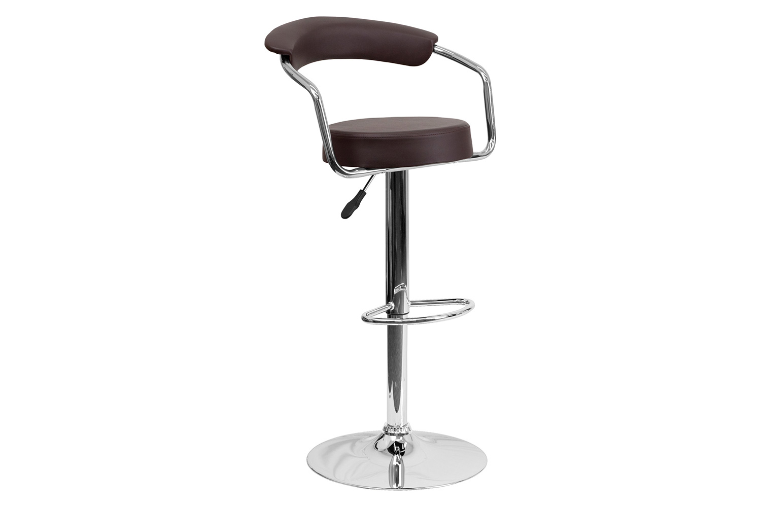 BLNK Cruz Vinyl Adjustable Height Bar Stool with Arms and Chrome Base - Brown