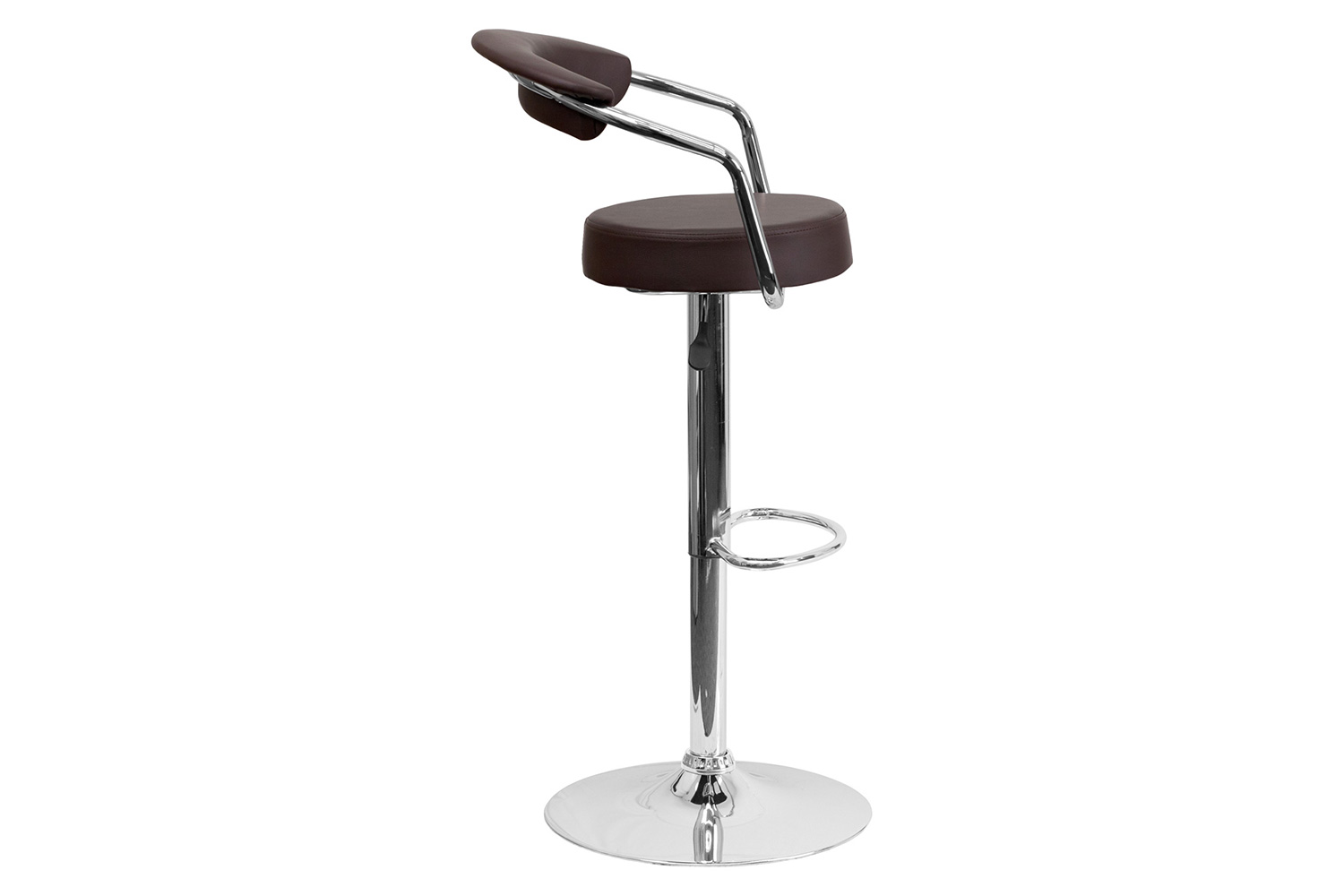 BLNK Cruz Vinyl Adjustable Height Bar Stool with Arms and Chrome Base - Brown