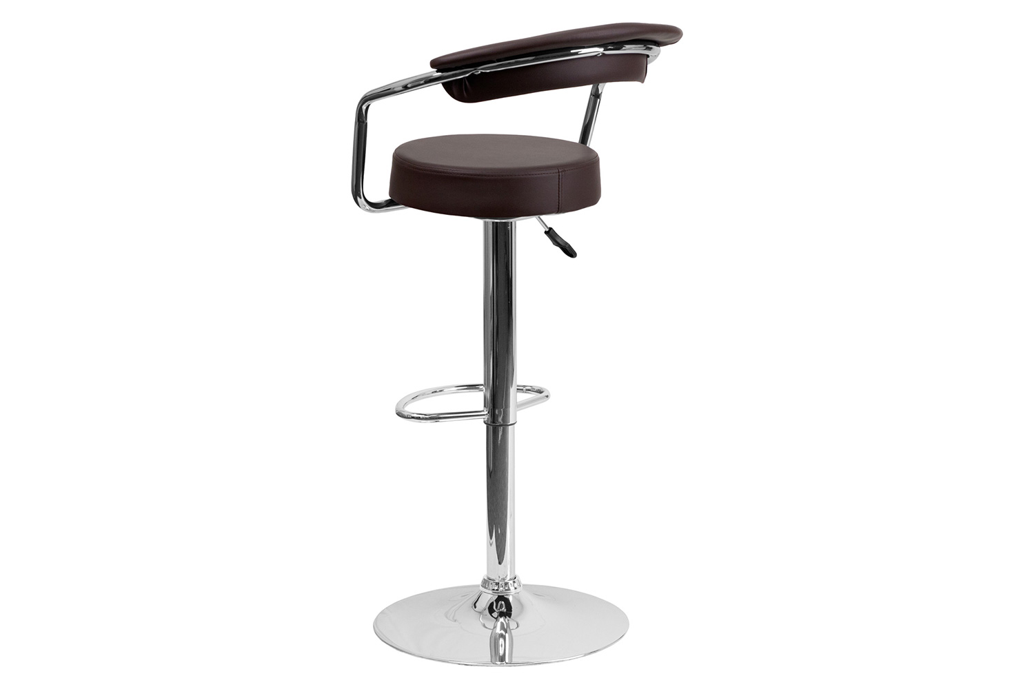 BLNK Cruz Vinyl Adjustable Height Bar Stool with Arms and Chrome Base - Brown