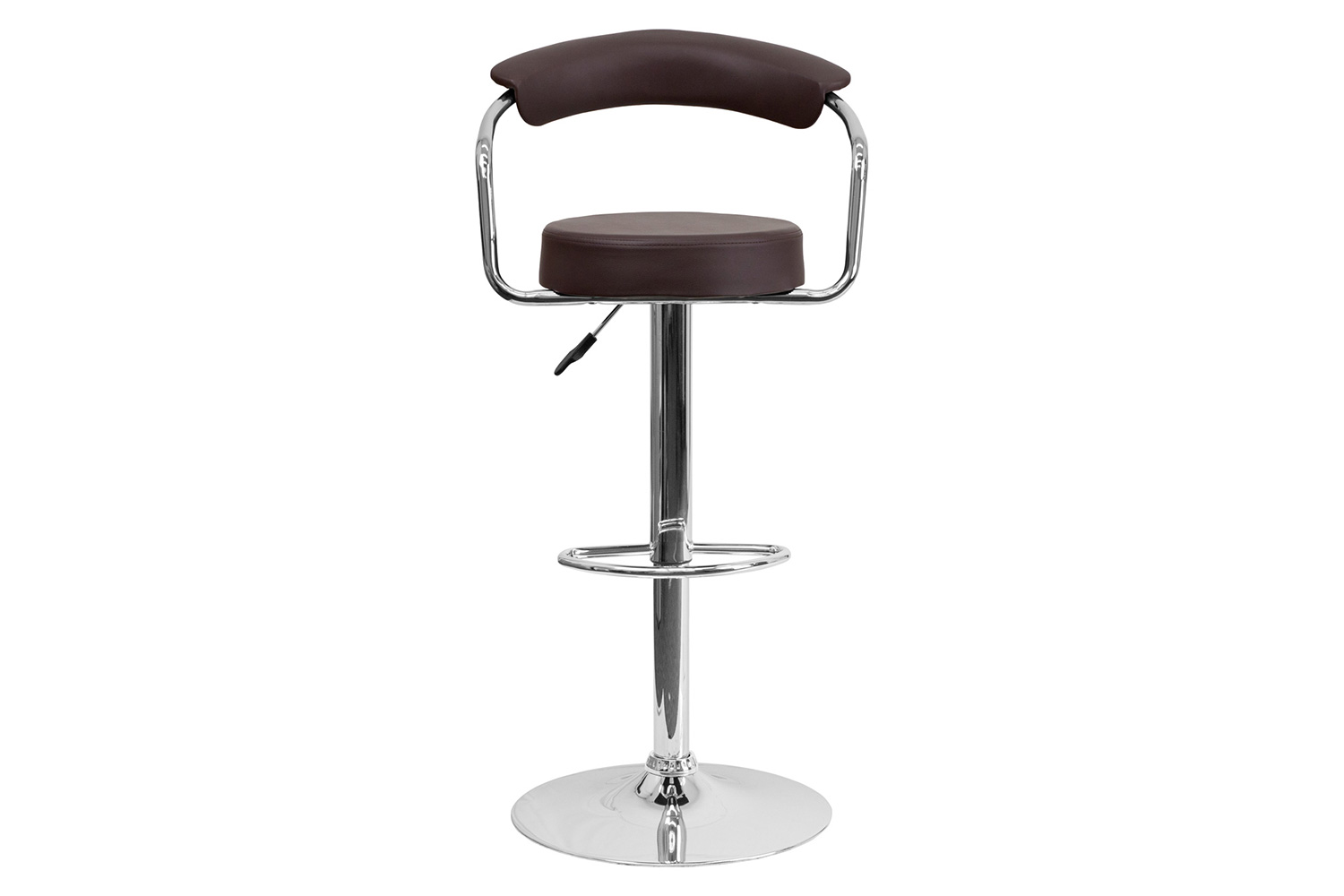 BLNK Cruz Vinyl Adjustable Height Bar Stool with Arms and Chrome Base - Brown