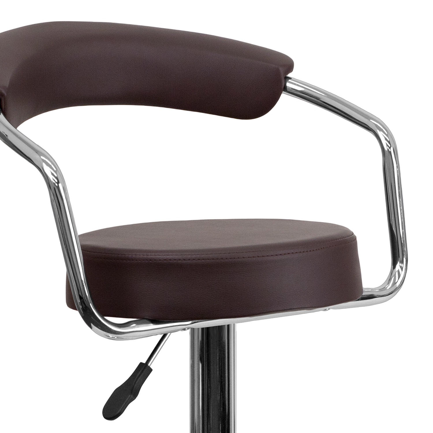 BLNK Cruz Vinyl Adjustable Height Bar Stool with Arms and Chrome Base - Brown
